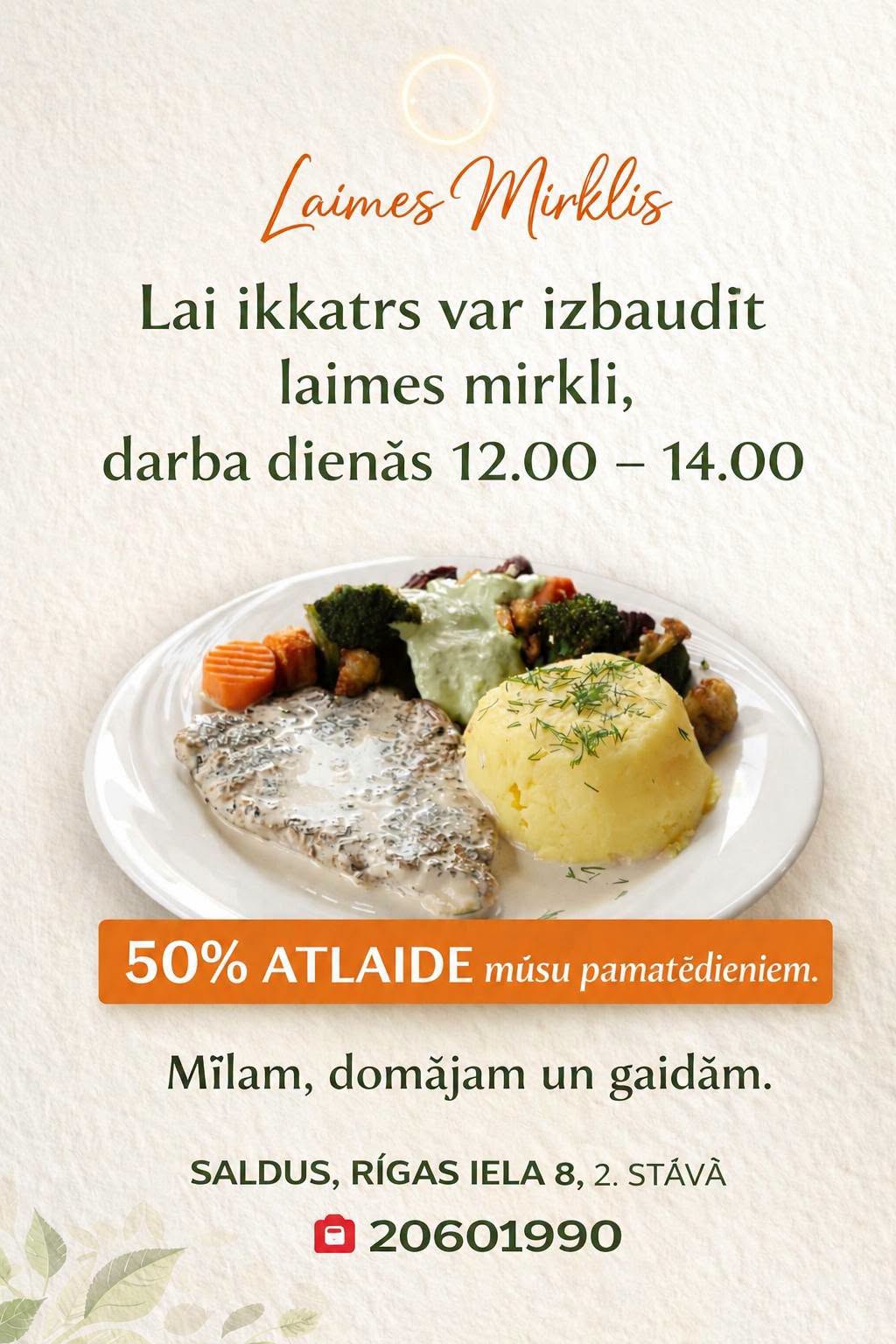 Pusdienu atlaide - Pamatēdienam 50%